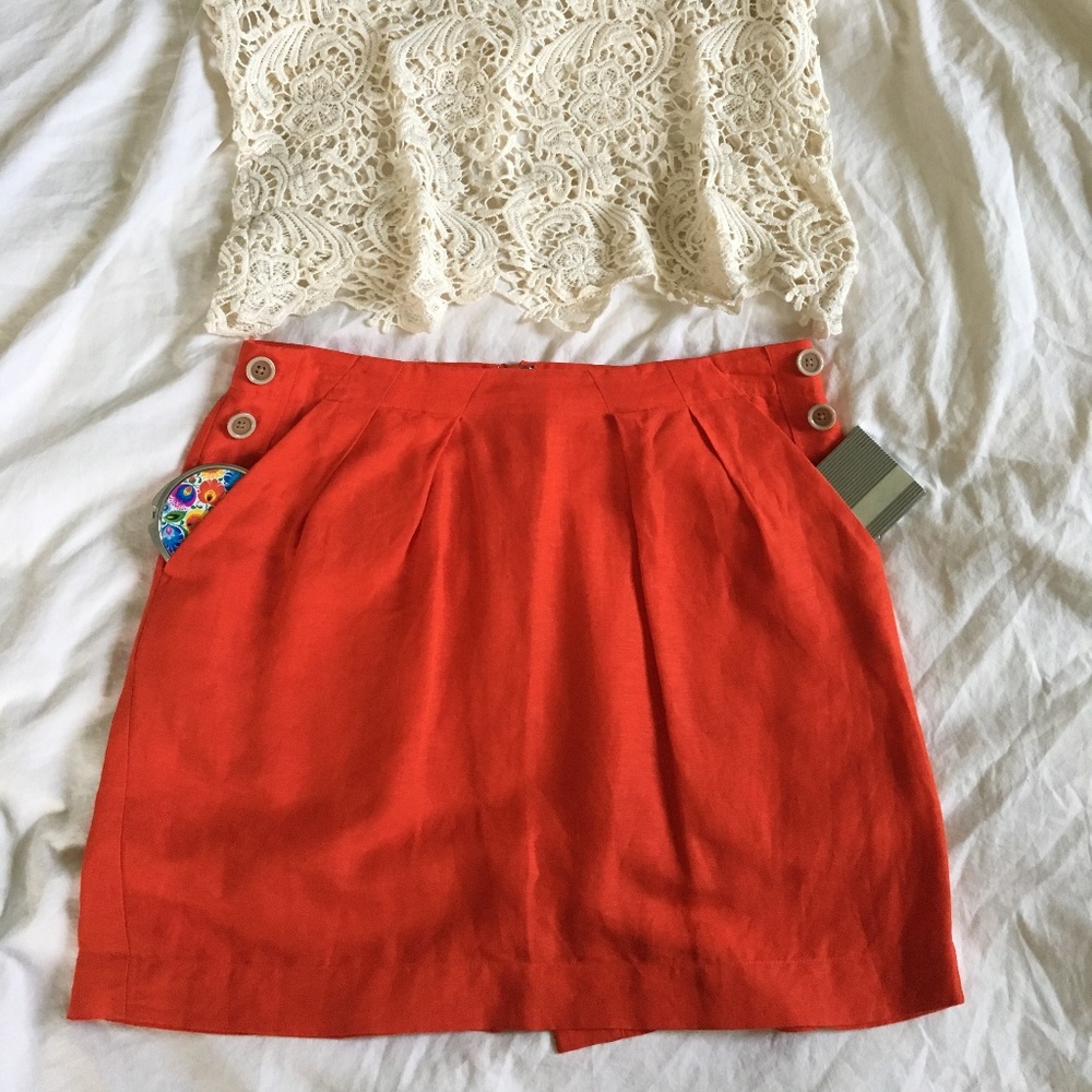 Dark orange linen mini skirt by Banana Republic